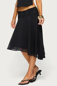 Edikted Evia Lacey Asymmetric Midi Skirt
