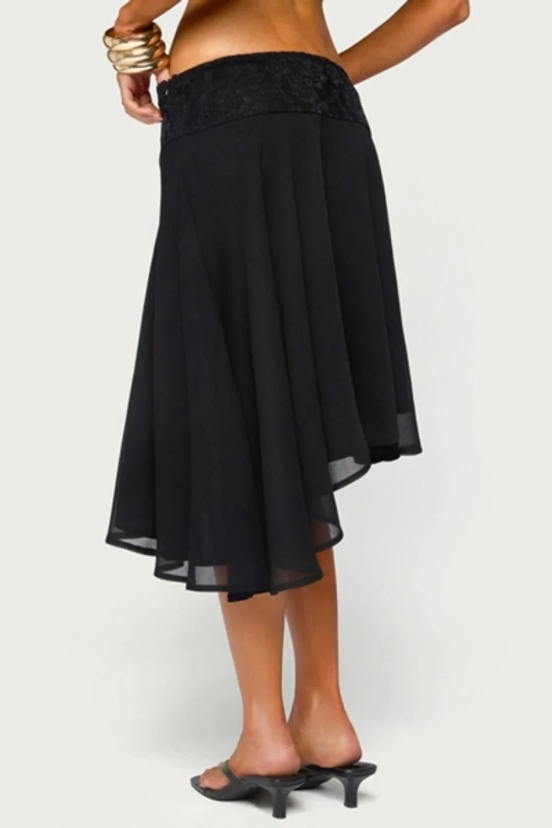 Edikted Evia Lacey Asymmetric Midi Skirt