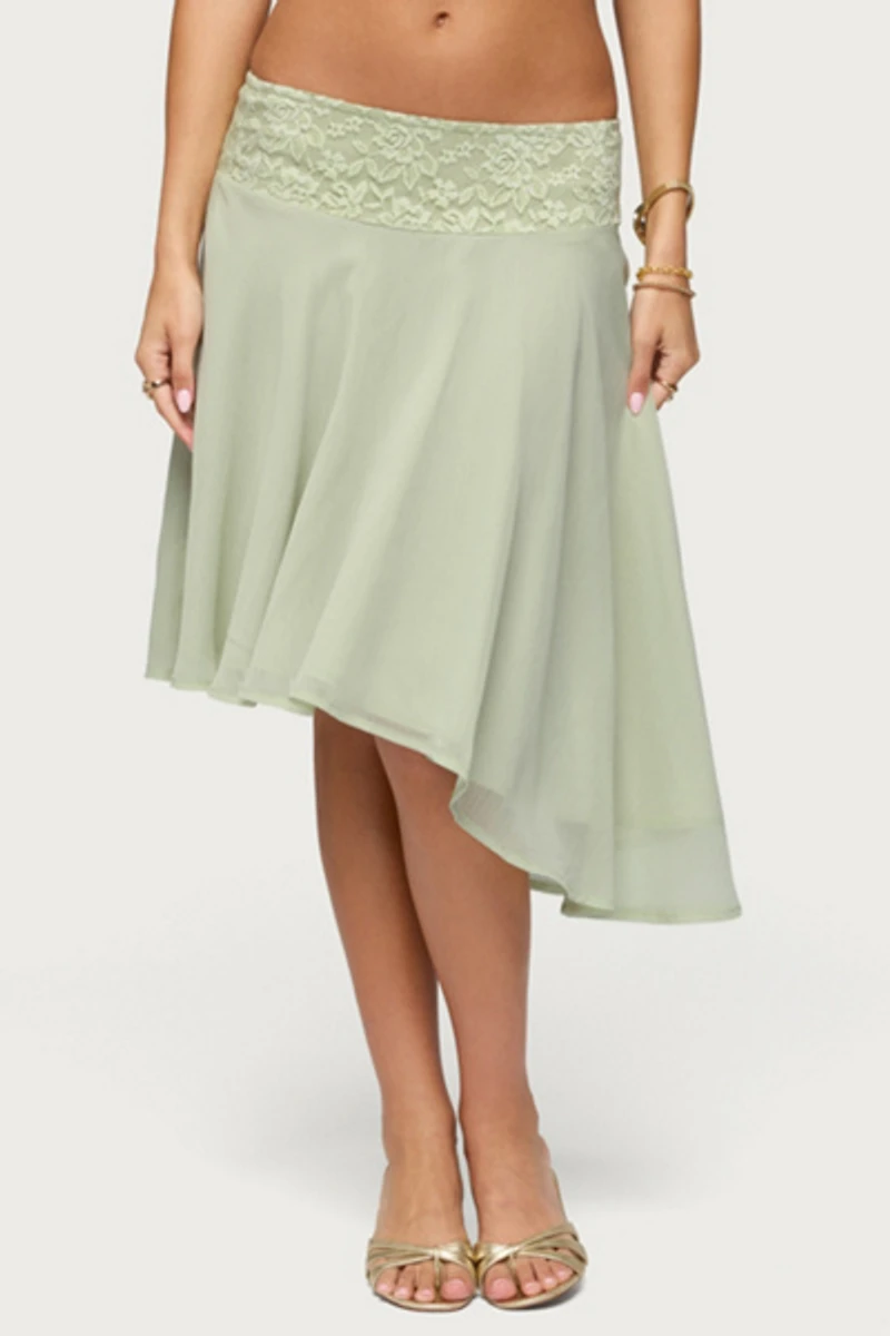 Edikted Evia Lacey Asymmetric Midi Skirt