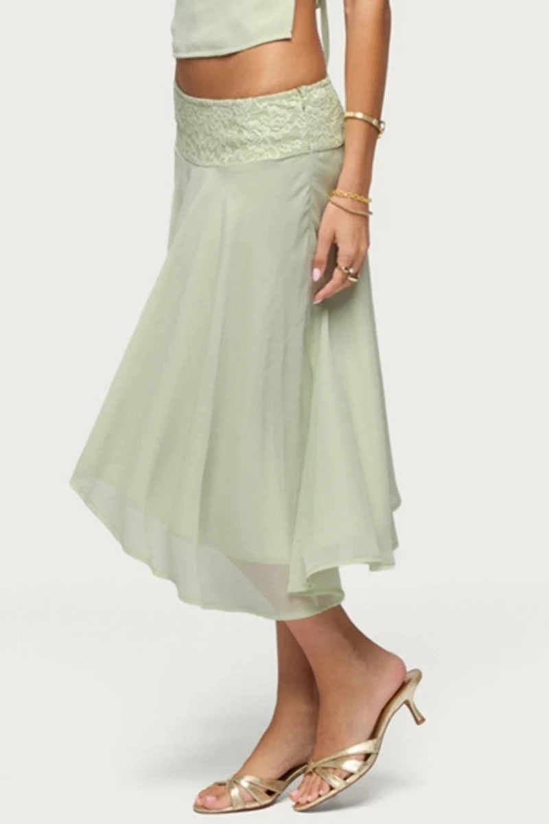 Edikted Evia Lacey Asymmetric Midi Skirt