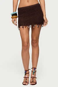 Edikted Zeinab Bead Fringe Crochet Mini Skirt