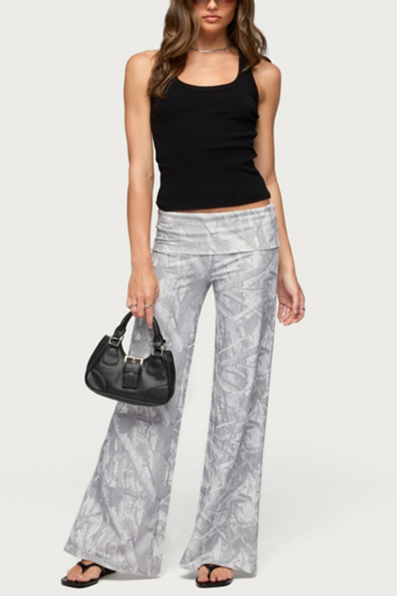 Edikted Cammy Camo Wide Leg Foldover Pants