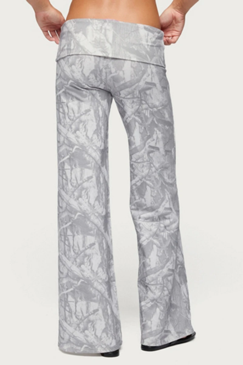 Edikted Cammy Camo Wide Leg Foldover Pants