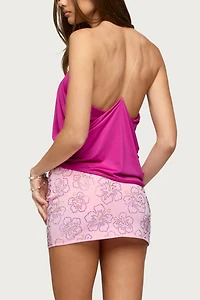Edikted Rhinestone Hibiscus Mini Skort
