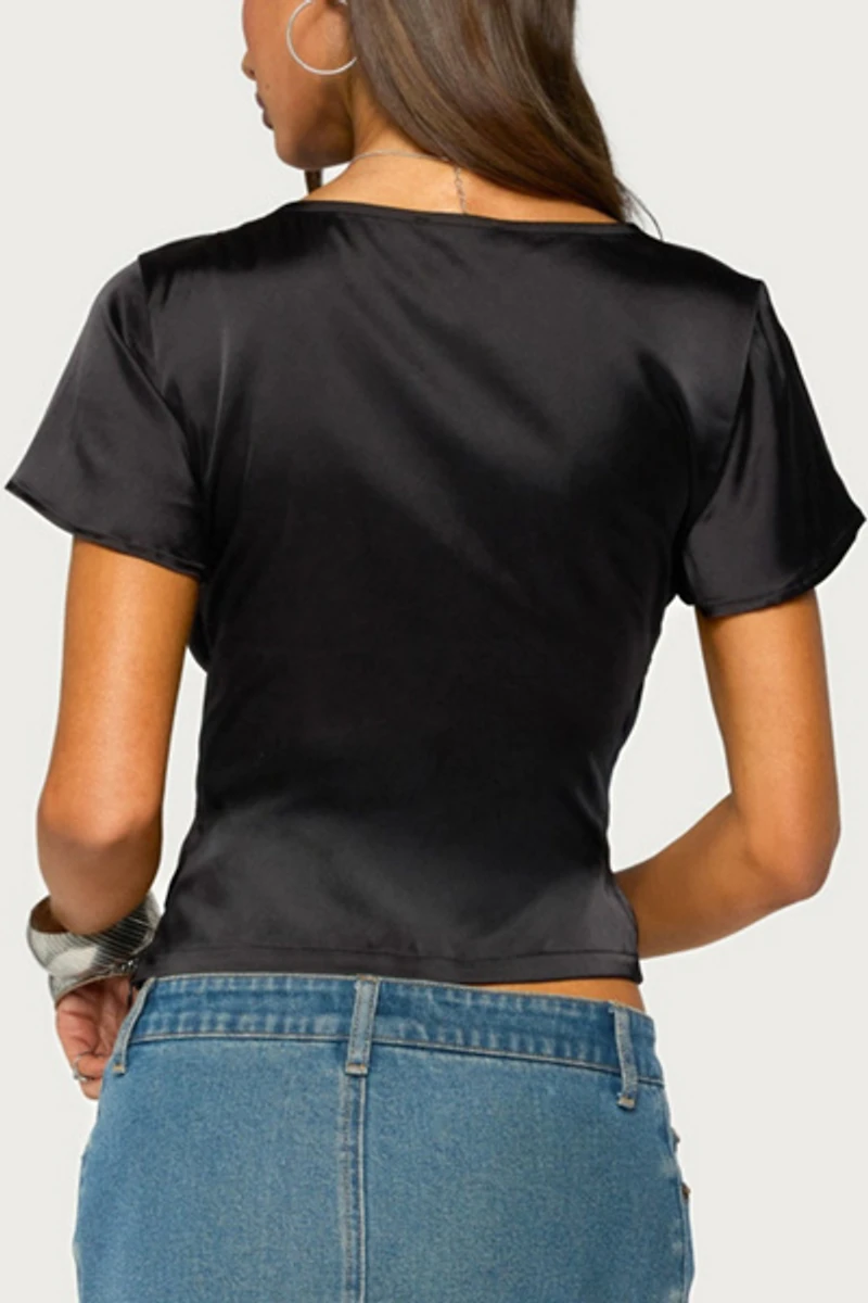 Edikted Aurora Satin Effect Ruffle Top