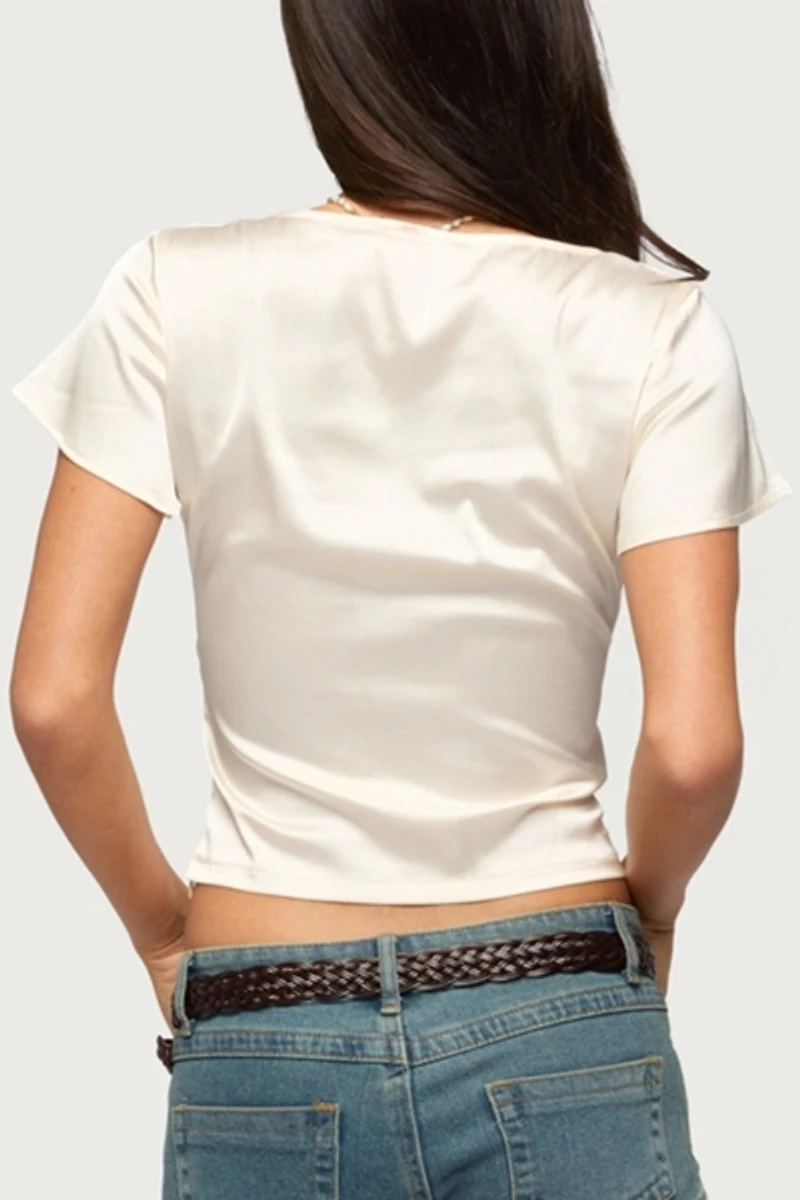 Edikted Aurora Satin Effect Ruffle Top