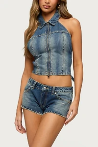 Edikted Gaya Studded Low Rise Denim Shorts