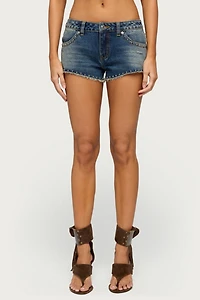 Edikted Gaya Studded Low Rise Denim Shorts