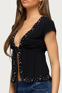 Edikted Sepede Lacey Pearl Tie Front Top