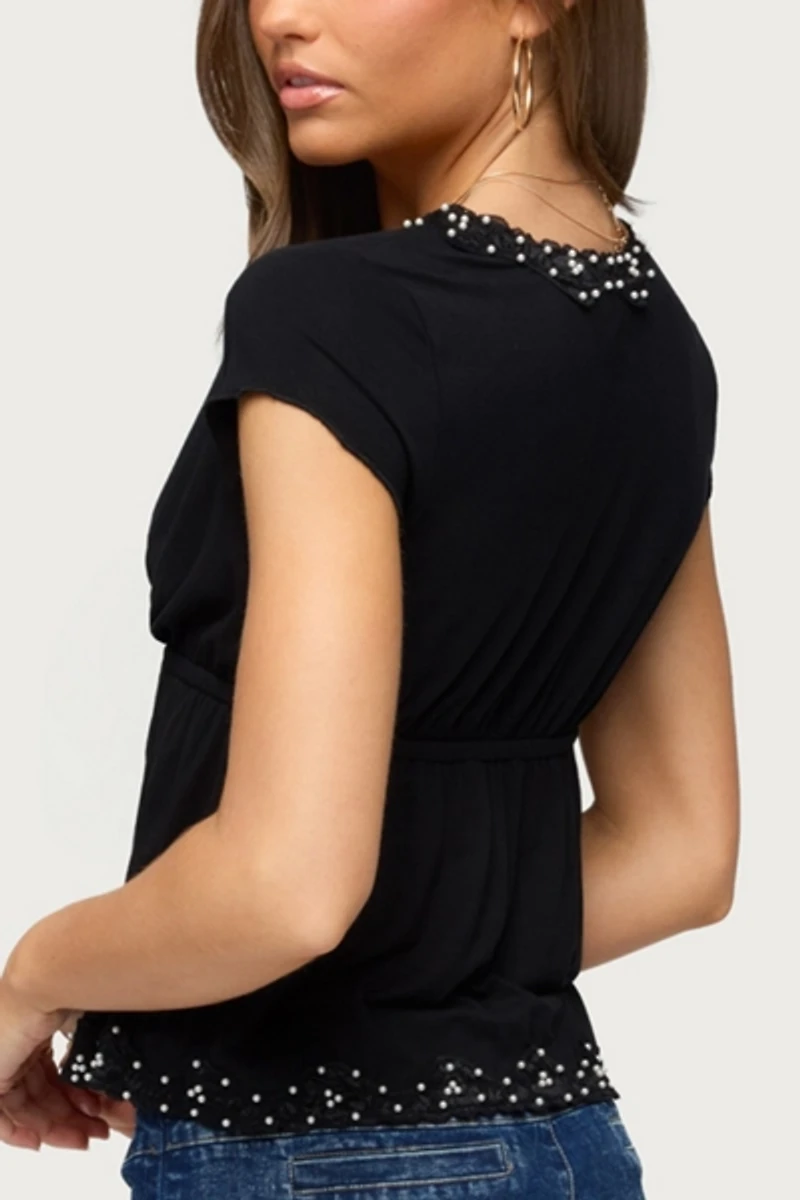 Edikted Sepede Lacey Pearl Tie Front Top
