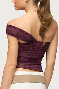 Edikted Asymmetric One Shoulder Sheer Lace Top