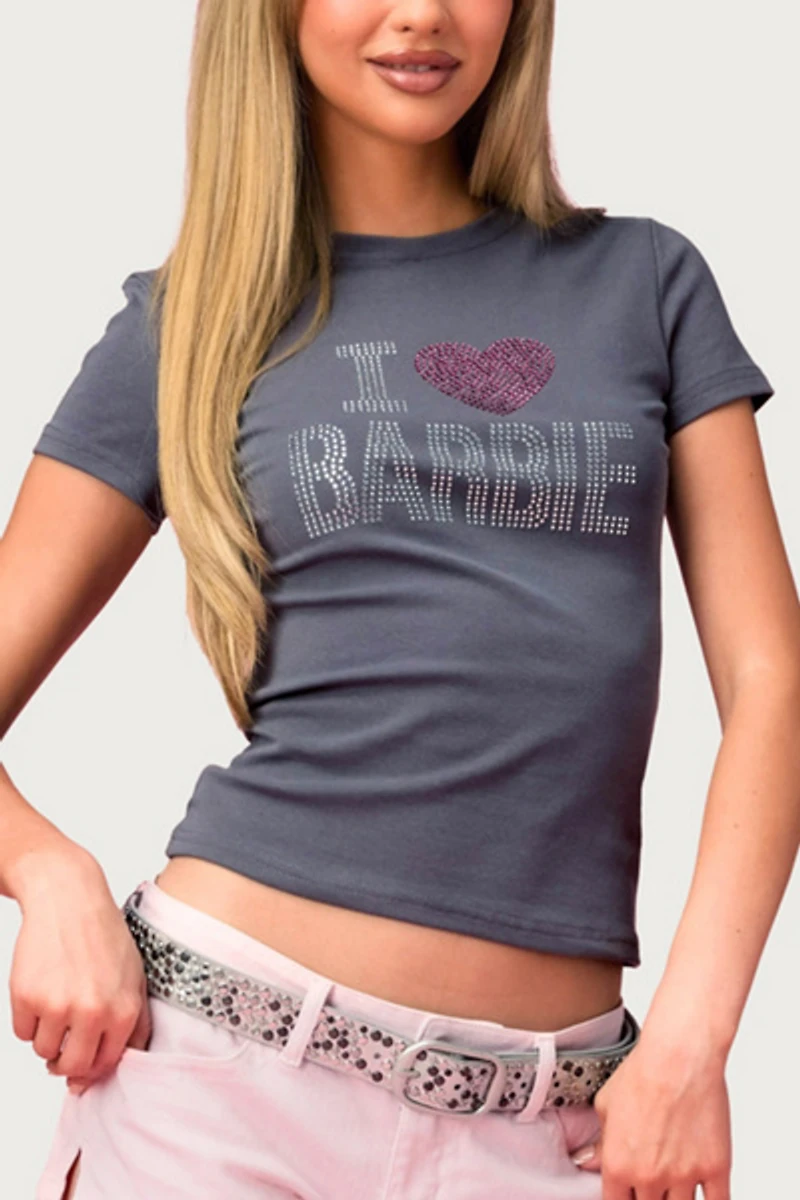 Edikted I Love Barbie™ Rhinestone T Shirt