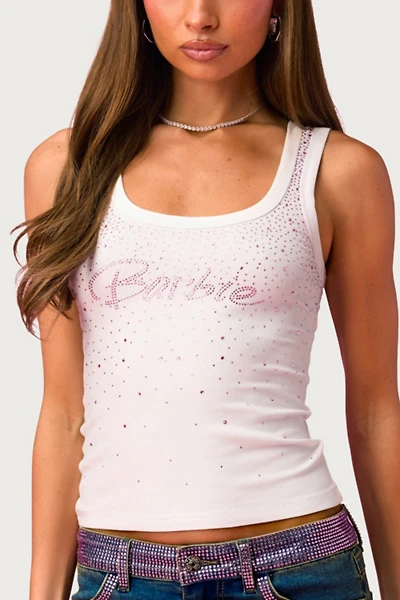 Edikted Dreamy Barbie™ Rhinestone Ribbed Tank Top