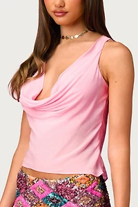 Edikted Blush Barbie™ Chiffon Cowl Neck Top