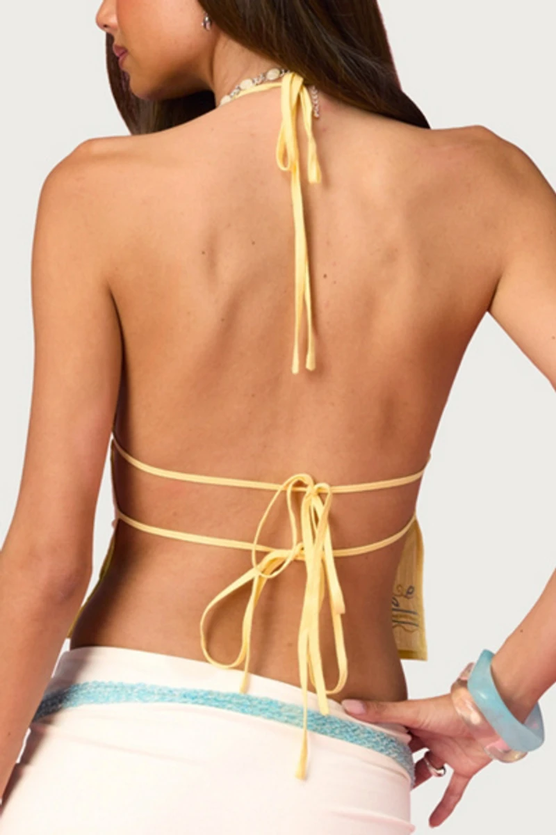 Edikted Barbie™ Embroidered Linen Look Backless Top