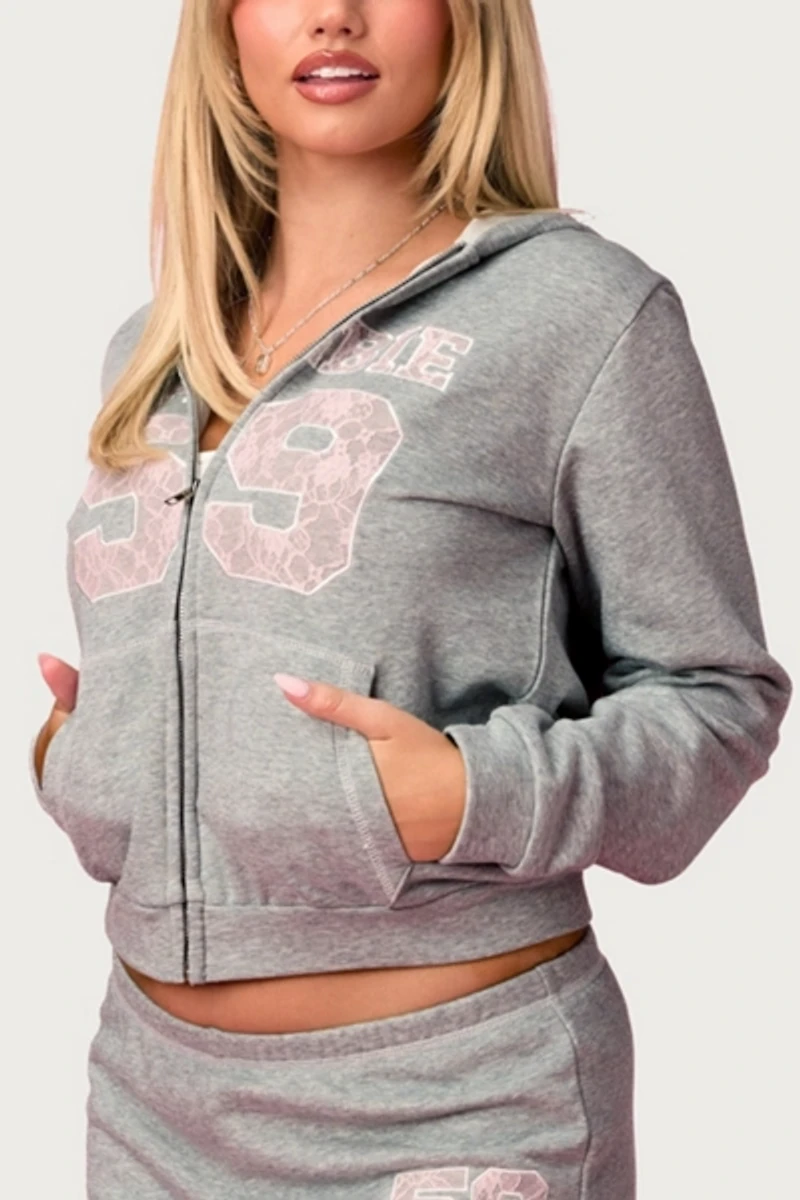 Edikted Team Barbie™ Terry Zip Up Hoodie