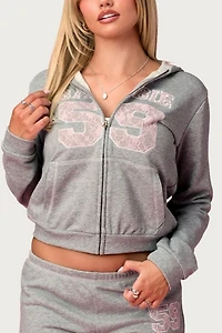 Edikted Team Barbie™ Terry Zip Up Hoodie