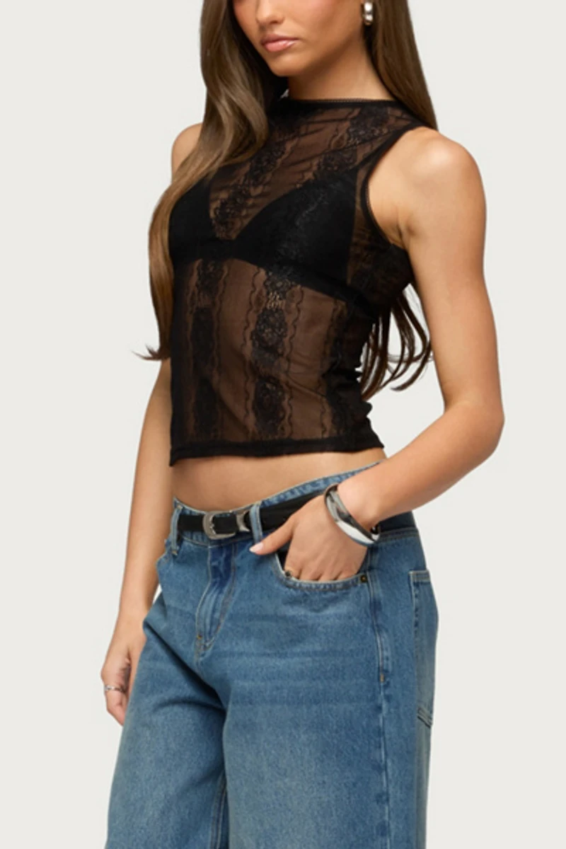 Edikted Ephie Sheer Lace Tank Top