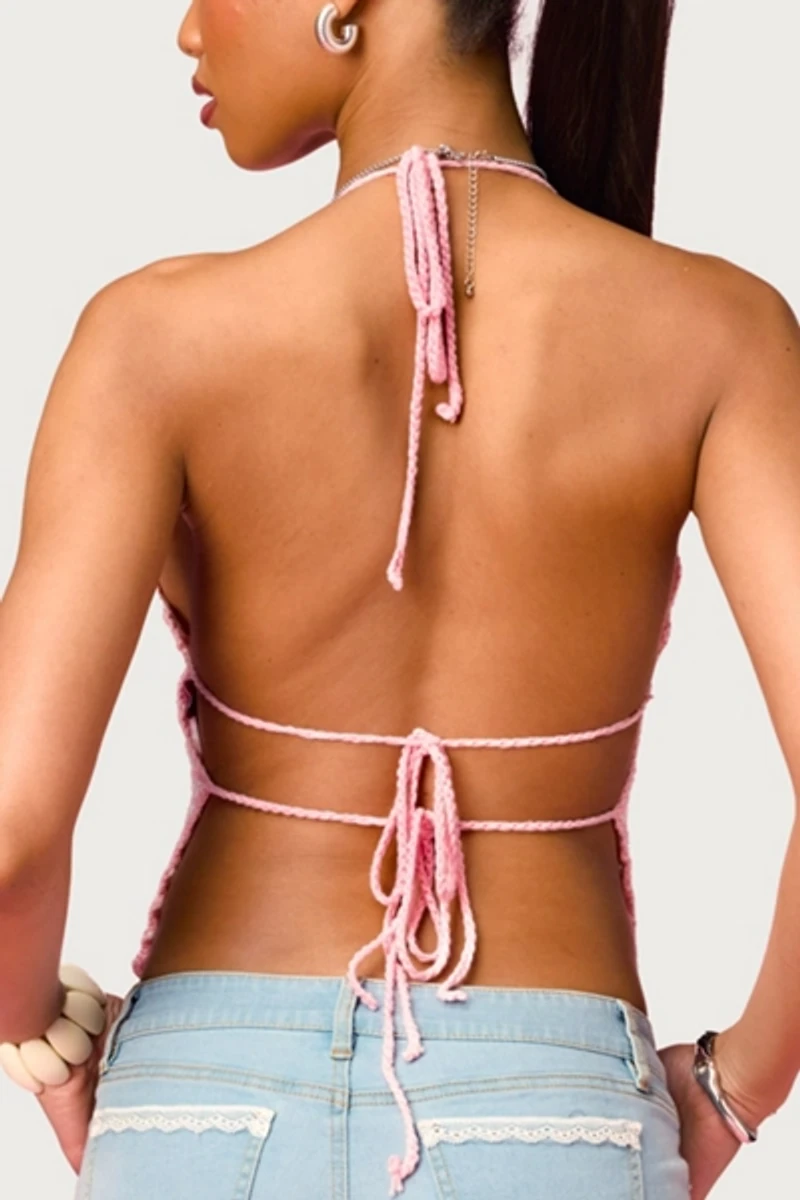 Edikted Barbie™ Backless Striped Crochet Halter Top