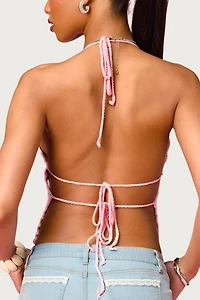 Edikted Barbie™ Backless Striped Crochet Halter Top