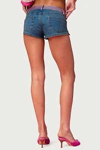 Edikted Barbie™ Rhinestone Low Rise Denim Shorts