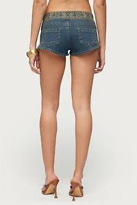 Edikted Zera Embroidered Denim Micro Shorts