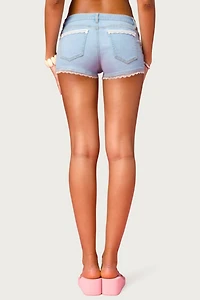Edikted Barbie™ Lacey Low Rise Denim Micro Shorts