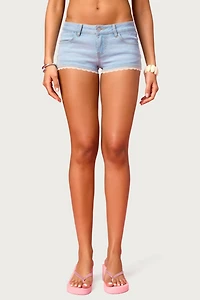 Edikted Barbie™ Lacey Low Rise Denim Micro Shorts