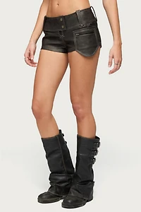Edikted Dolly Faux Leather Micro Cargo Shorts