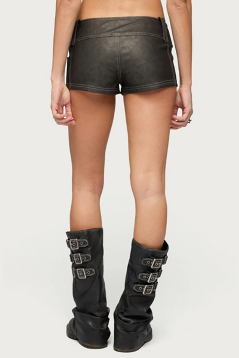Edikted Dolly Faux Leather Micro Cargo Shorts