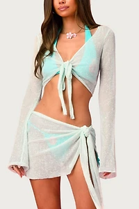 Edikted Island Barbie™ Tie Front Glitter Knit Top