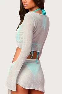 Edikted Island Barbie™ Tie Front Glitter Knit Top