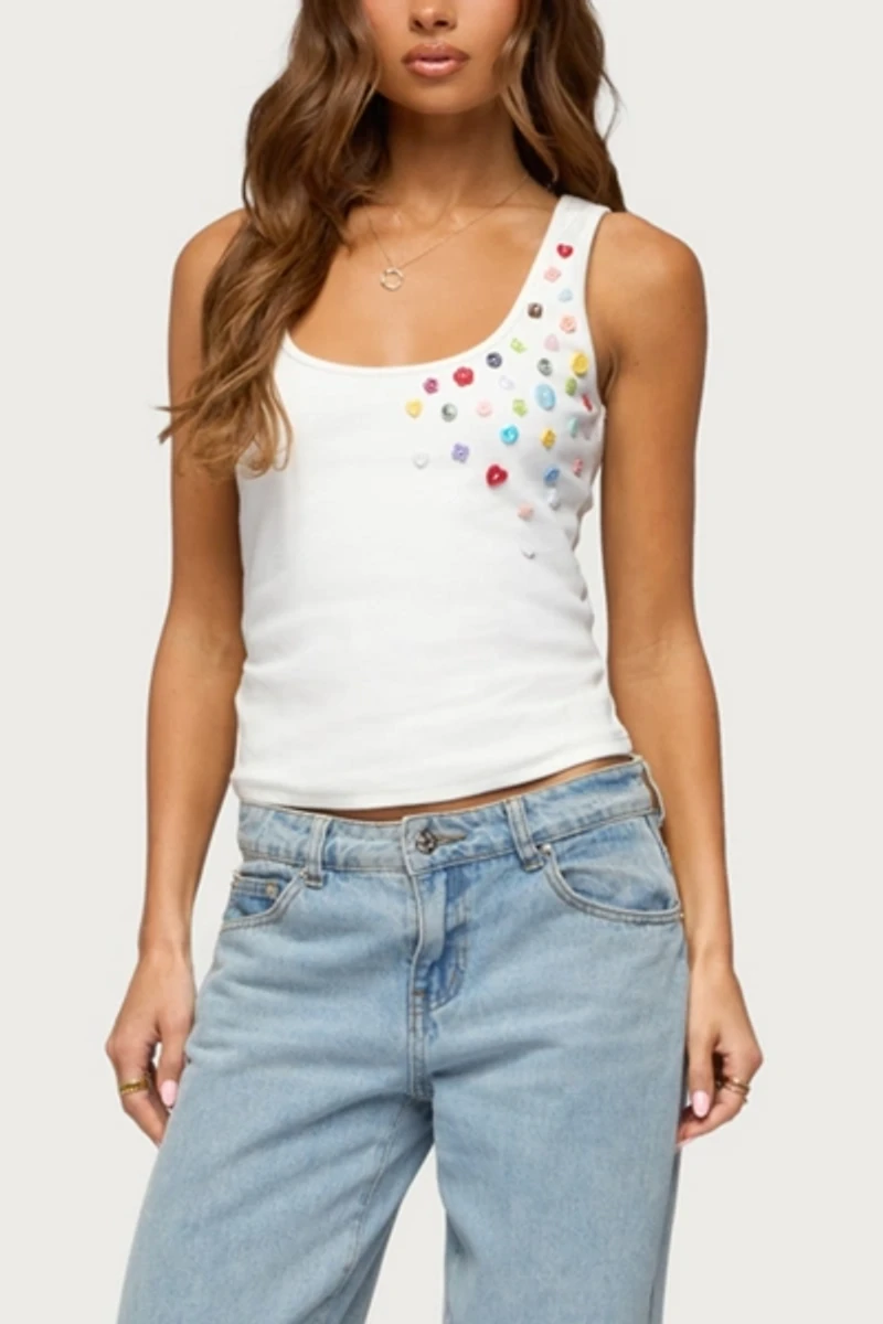 Edikted Natash Mixed Button Tank Top