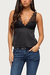 Edikted Vikkey Lacey Satin Effect Tank Top