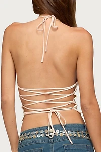Edikted Catia Backless Sequin Mesh Halter Top
