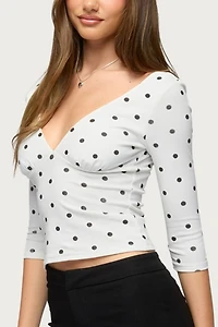 Edikted Katey V Neck Polka Dot Top
