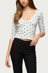 Edikted Katey V Neck Polka Dot Top