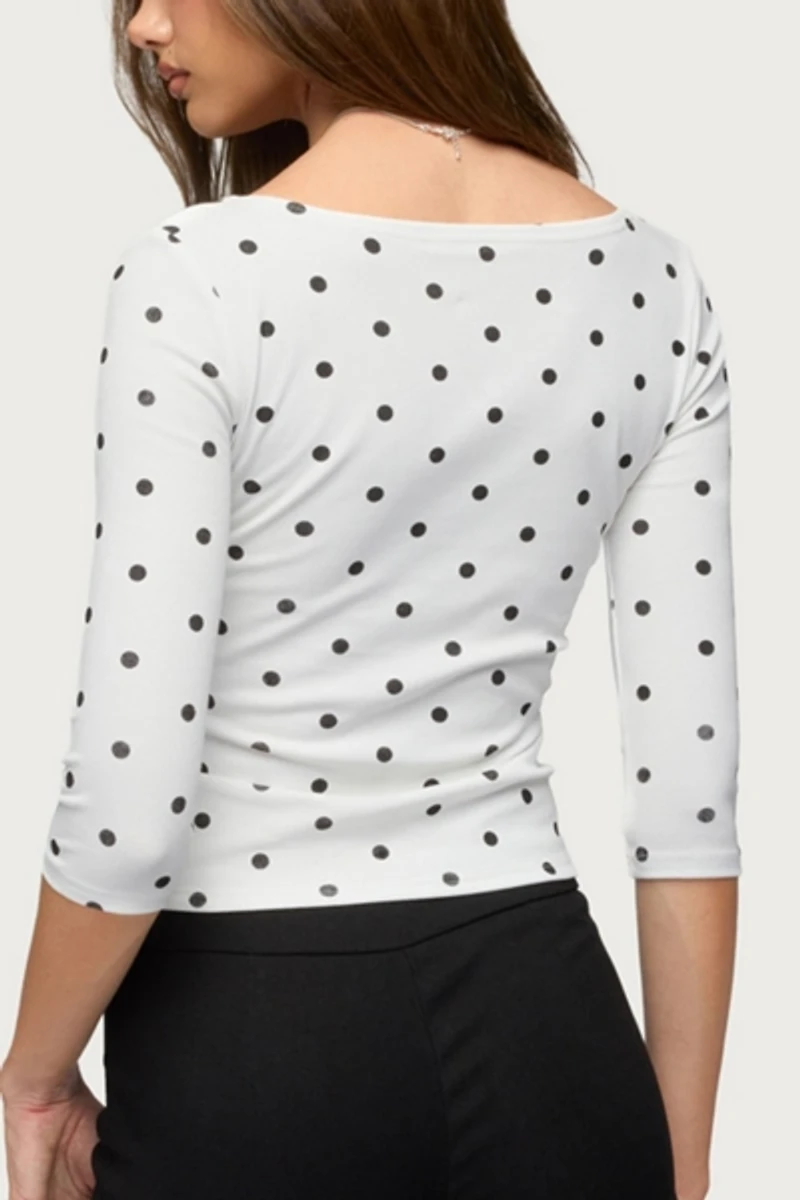 Edikted Katey V Neck Polka Dot Top