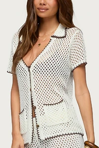 Edikted Rocca Contrast Button Up Crochet Top