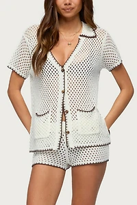Edikted Rocca Contrast Button Up Crochet Top