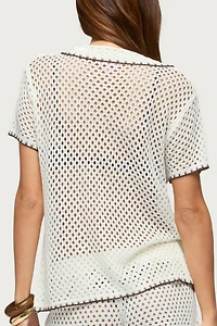 Edikted Rocca Contrast Button Up Crochet Top