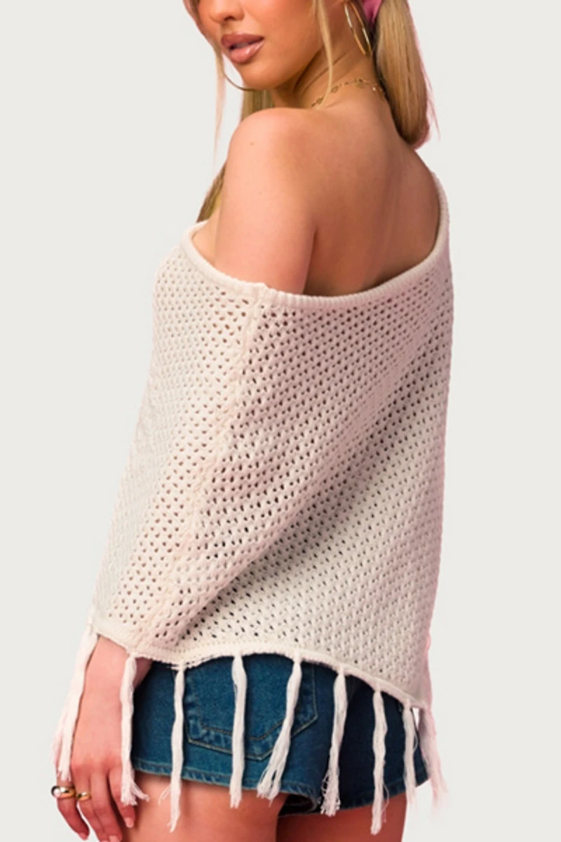 Edikted Barbie™ Fringe Knit Poncho