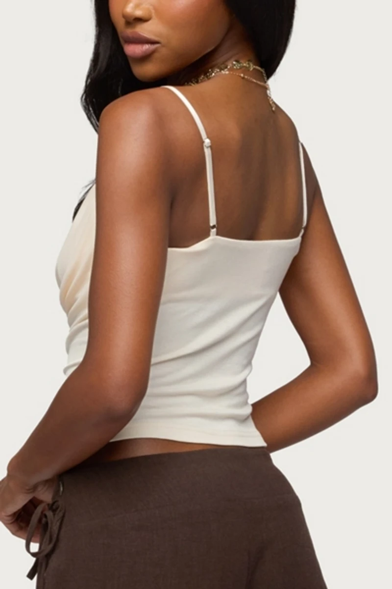 Edikted Iridescent Button Layered Cowl Neck Top