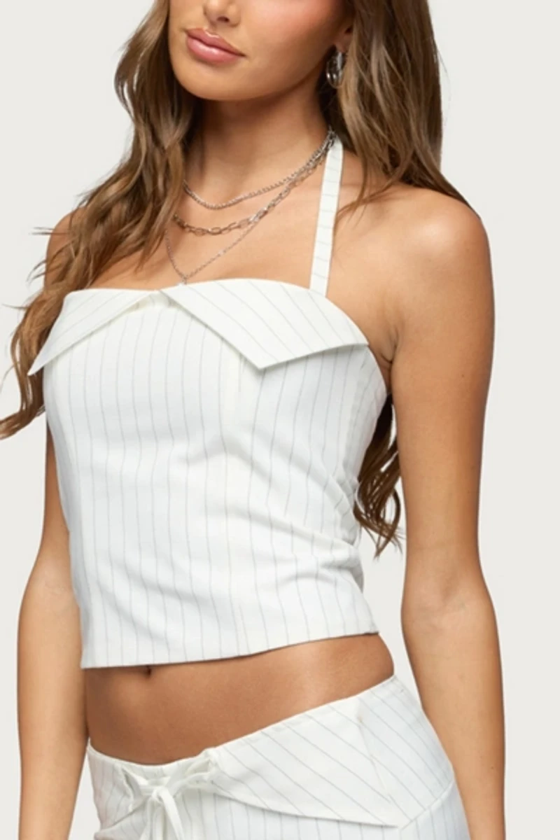 Edikted Parker Pinstripe Halter Top