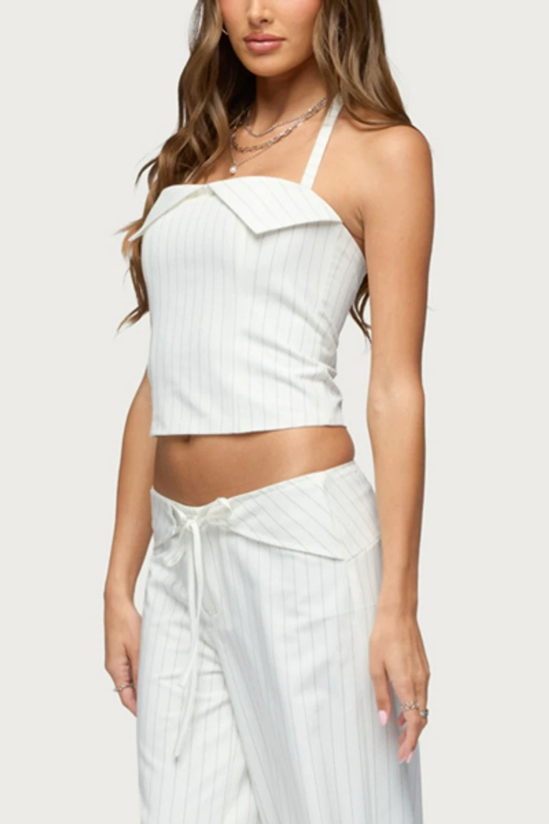 Edikted Parker Pinstripe Halter Top