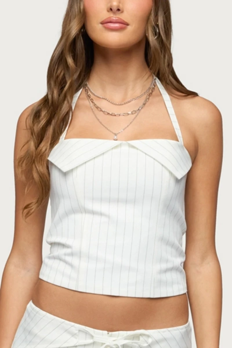 Edikted Parker Pinstripe Halter Top