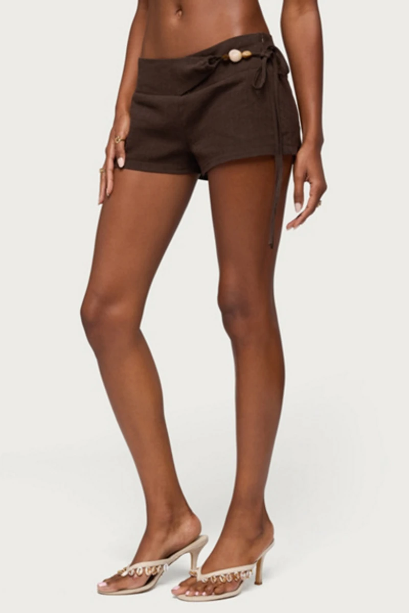 Edikted Vikkie Beaded Belt Linen Look Shorts