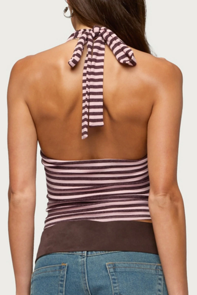 Edikted Jena Striped Layered Cowl Neck Top