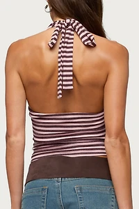 Edikted Jena Striped Layered Cowl Neck Top