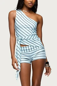 Edikted Chantal Asymmetric Striped Top